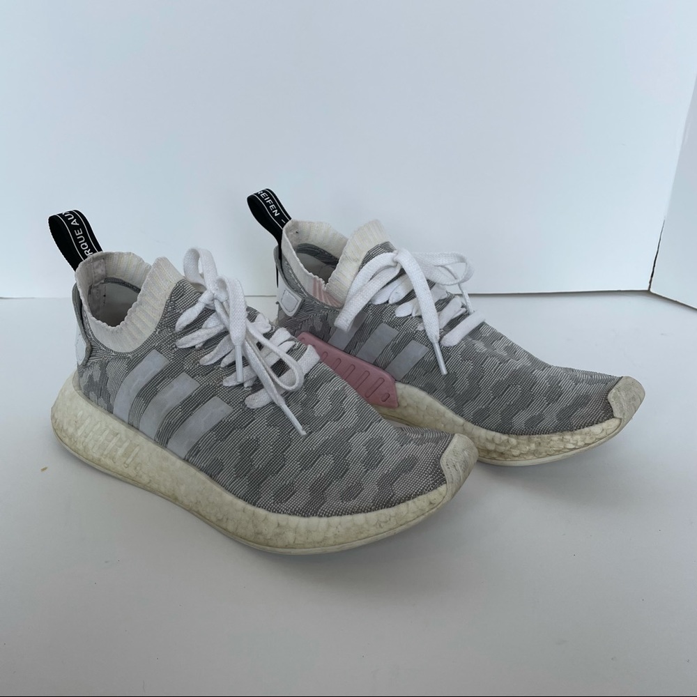 Adidas NMD R2 Primeknit Grey White Pink Shoes